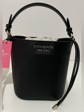 kate spade Black Leather Bucket Crossbody with Top Handle